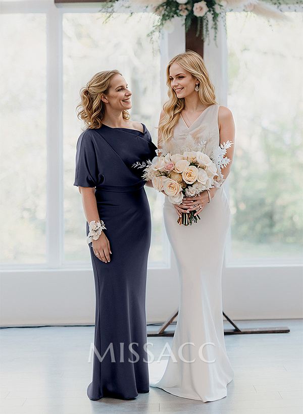 Sheath/Column Asymmetrical Neck Short Sleeves Mother Of The Bride Dresses