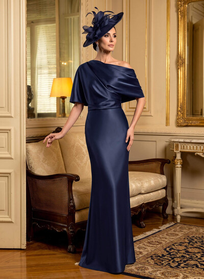 Sheath/Column Asymmetrical Neck Short Sleeves Mother Of The Bride Dresses