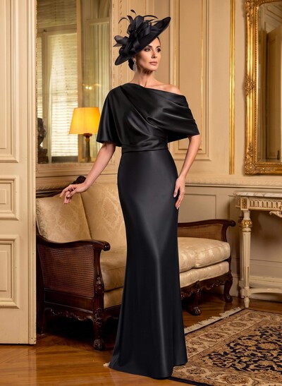 Sheath/Column Asymmetrical Neck Short Sleeves Mother Of The Bride Dresses