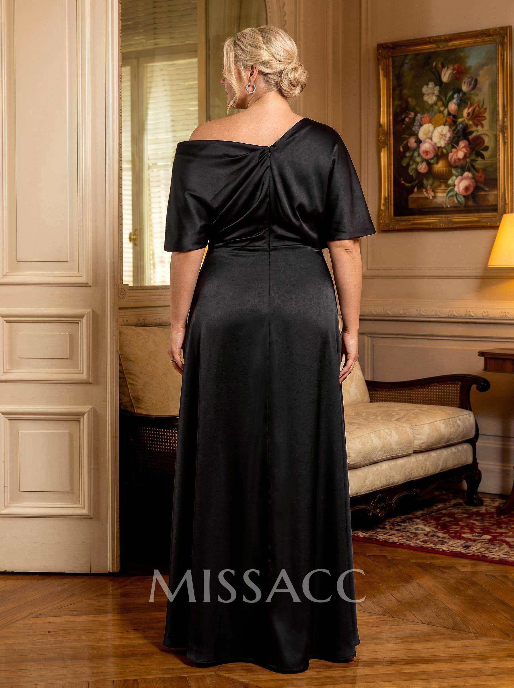 Sheath/Column Asymmetrical Neck Short Sleeves Mother Of The Bride Dresses