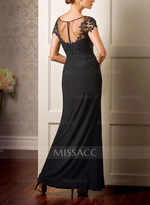 Sheath/Column Illusion Neck Lace/Jersey Mother Of The Bride Dresses With Split Front