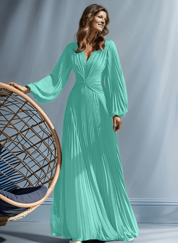 A-Line V-Neck Long Sleeves Floor-Length Chiffon Mother Of The Bride Dresses