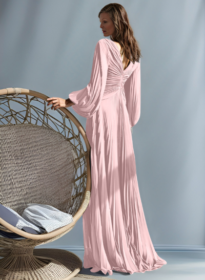 A-Line V-Neck Long Sleeves Floor-Length Chiffon Mother Of The Bride Dresses