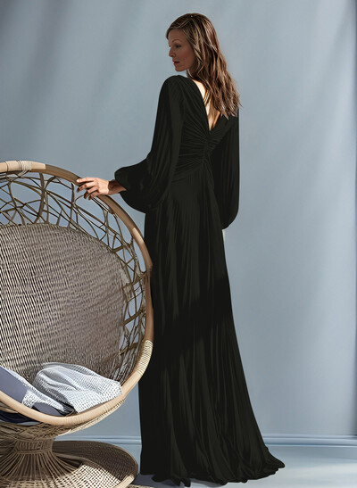 A-Line V-Neck Long Sleeves Floor-Length Chiffon Mother Of The Bride Dresses
