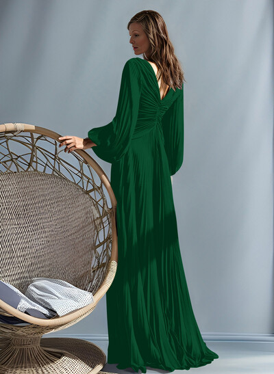 A-Line V-Neck Long Sleeves Floor-Length Chiffon Mother Of The Bride Dresses