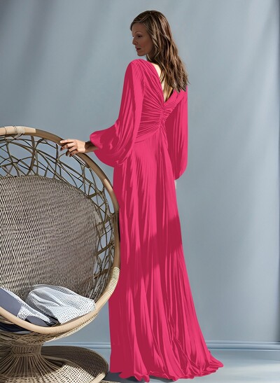 A-Line V-Neck Long Sleeves Floor-Length Chiffon Mother Of The Bride Dresses