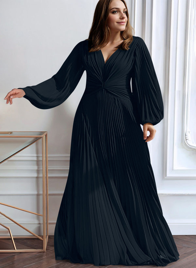 A-Line V-Neck Long Sleeves Floor-Length Chiffon Mother Of The Bride Dresses