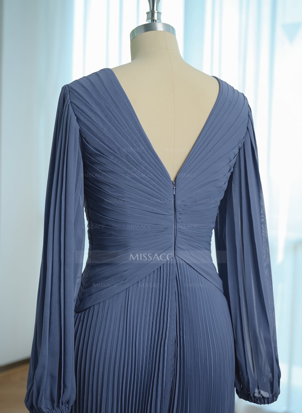 A-Line V-Neck Long Sleeves Floor-Length Chiffon Mother Of The Bride Dresses