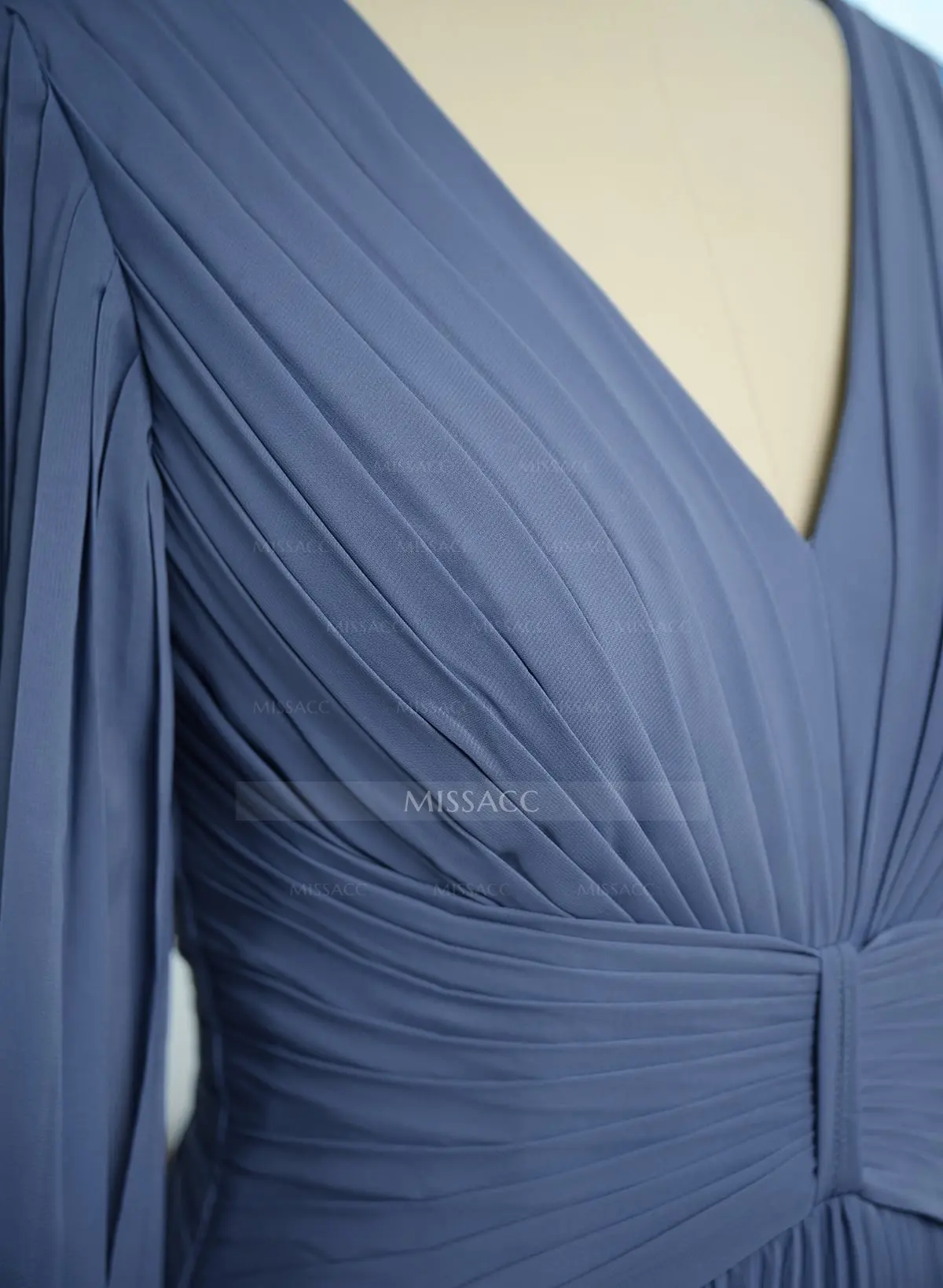 A-Line/Princess V-Neck Long Sleeves Floor-Length Chiffon Plus Size Bridesmaid Dresses with Ruffles