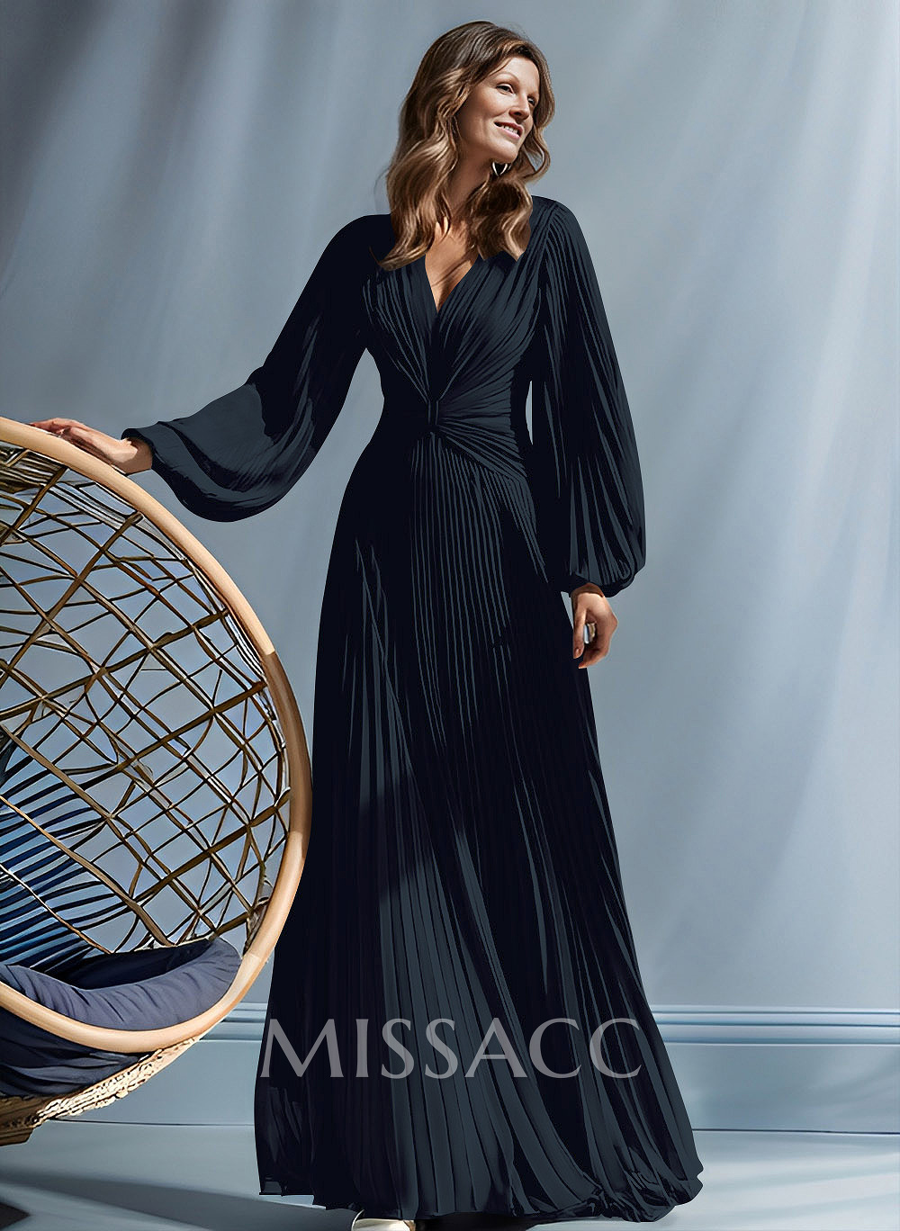 A-Line V-Neck Long Sleeves Floor-Length Chiffon Mother Of The Bride Dresses A-Line V-Neck Long Sleeves Floor-Length Chiffon Mother Of The Bride Dresses