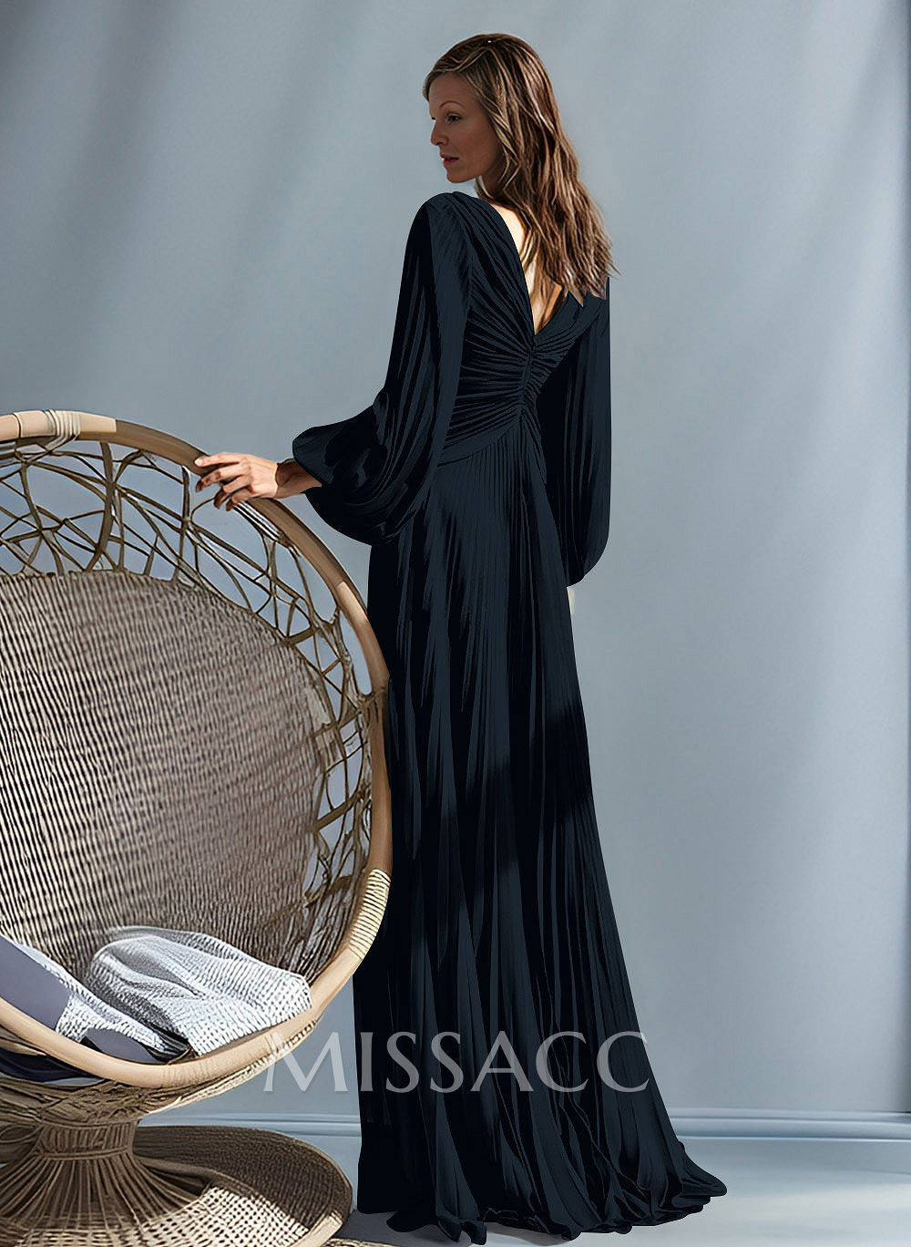 A-Line V-Neck Long Sleeves Floor-Length Chiffon Mother Of The Bride Dresses A-Line V-Neck Long Sleeves Floor-Length Chiffon Mother Of The Bride Dresses