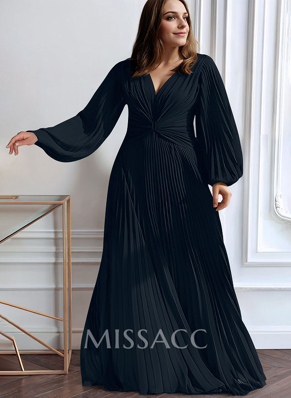 A-Line V-Neck Long Sleeves Floor-Length Chiffon Mother Of The Bride Dresses A-Line V-Neck Long Sleeves Floor-Length Chiffon Mother Of The Bride Dresses