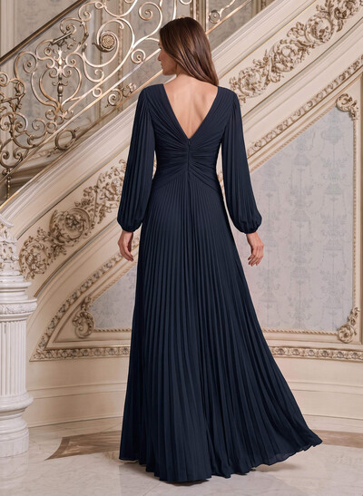 A-Line V-Neck Long Sleeve Floor-Length Chiffon Mother Of The Bride Dresses