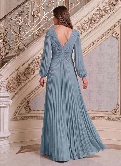 A-Line V-Neck Long Sleeves Floor-Length Chiffon Mother Of The Bride Dresses
