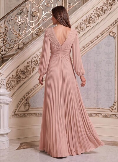 A-Line V-Neck Long Sleeve Maxi Chiffon Mother Of The Bride Dresses
