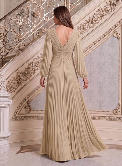 A-Line V-Neck Long Sleeves Floor-Length Chiffon Mother Of The Bride Dresses