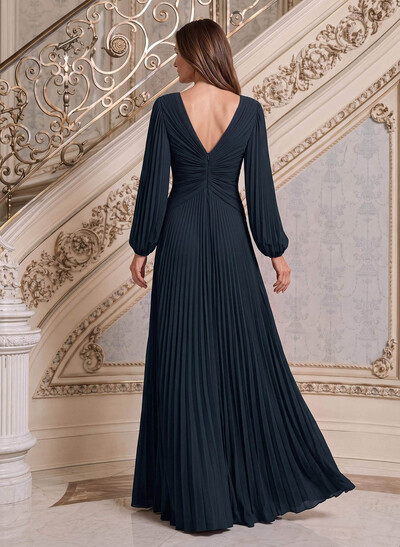 A-Line V-Neck Long Sleeve Maxi Chiffon Mother Of The Bride Dresses