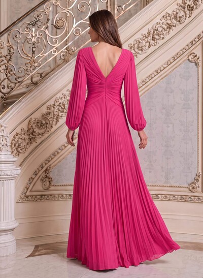 A-Line V-Neck Long Sleeves Floor-Length Chiffon Mother Of The Bride Dresses