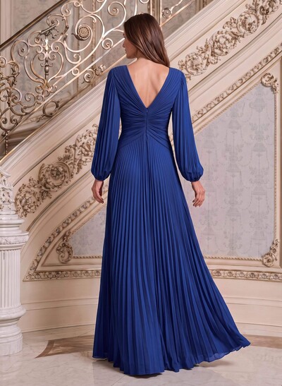 A-Line V-Neck Long Sleeves Floor-Length Chiffon Mother Of The Bride Dresses