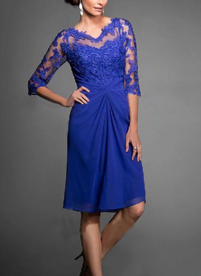 Sheath/Column 1/2 Sleeves Chiffon/Lace Mother Of The Bride Dresses With Pleated