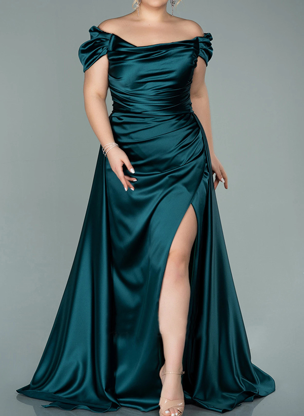 Sheath/Column Off-the-Shoulder Half Sleeves Knee-Length Satin Mother of the Bride Dresses main image 0