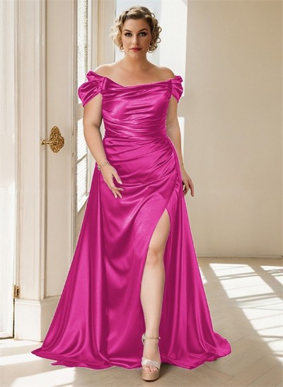 Off-The-Shoulder Silk Like Satin Mother Of The Bride Dresses With Split Front