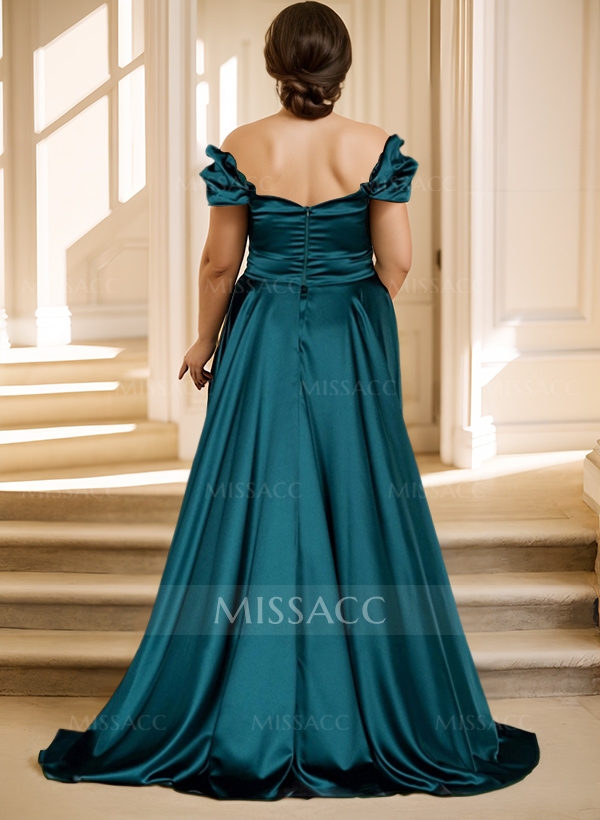 Off-The-Shoulder Silk Like Satin Mother Of The Bride Dresses With Split Front