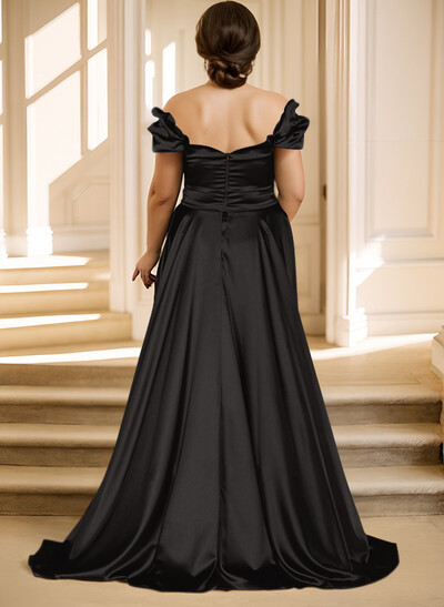 Off-The-Shoulder Silk Like Satin Mother Of The Bride Dresses With Split Front
