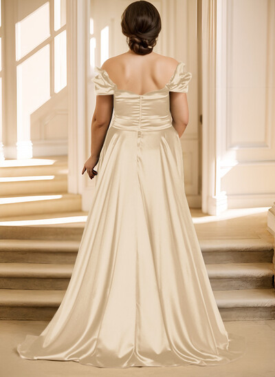 Off-The-Shoulder Silk Like Satin Mother Of The Bride Dresses With Split Front