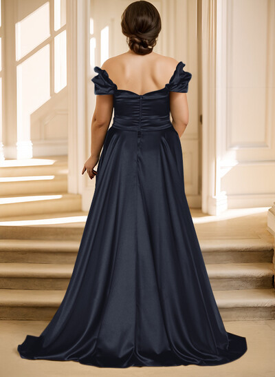 Off-The-Shoulder Silk Like Satin Mother Of The Bride Dresses With Split Front