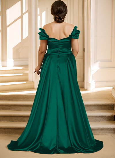 Off-The-Shoulder Silk Like Satin Mother Of The Bride Dresses With Split Front