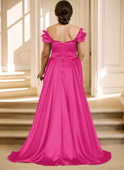 Off-The-Shoulder Silk Like Satin Mother Of The Bride Dresses With Split Front