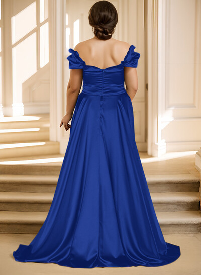 Off-The-Shoulder Silk Like Satin Mother Of The Bride Dresses With Split Front