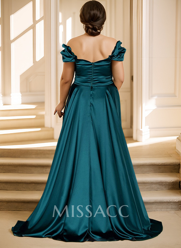 Off-The-Shoulder Silk Like Satin Mother Of The Bride Dresses With Split Front