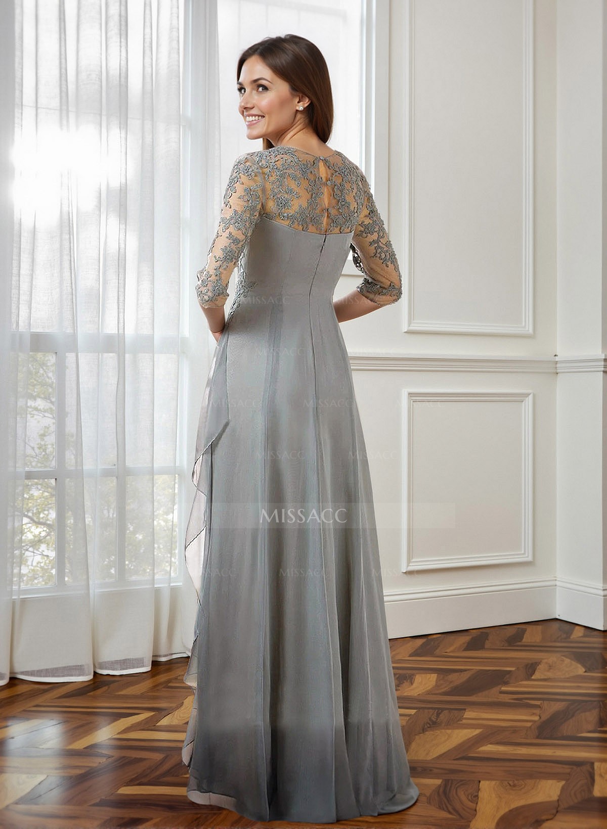 Sheath/Column Square Neckline 3/4 Sleeves Lace/Tulle Mother Of The Bride Dresses