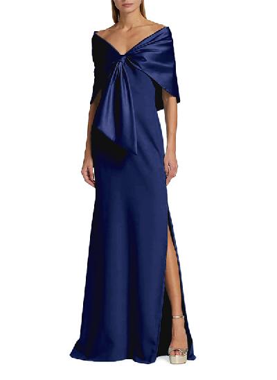 Sheath/Column Off-The-Shoulder Satin/Jersey Evening Dresses With Bow(s)