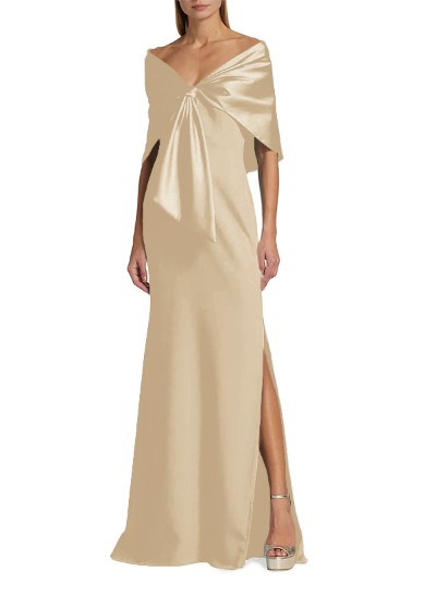 Sheath/Column Off-The-Shoulder Satin/Jersey Mother Of The Bride Dresses With Bow(s)