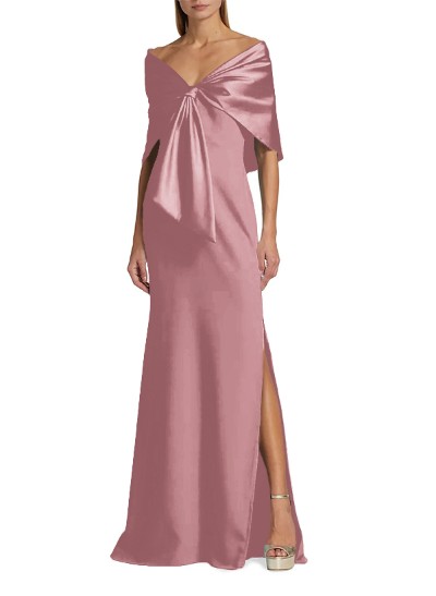 Sheath/Column Off-The-Shoulder Satin/Jersey Mother Of The Bride Dresses With Bow(s)