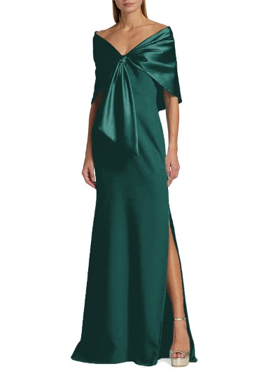 Sheath/Column Off-The-Shoulder Satin/Jersey Mother Of The Bride Dresses With Bow(s)