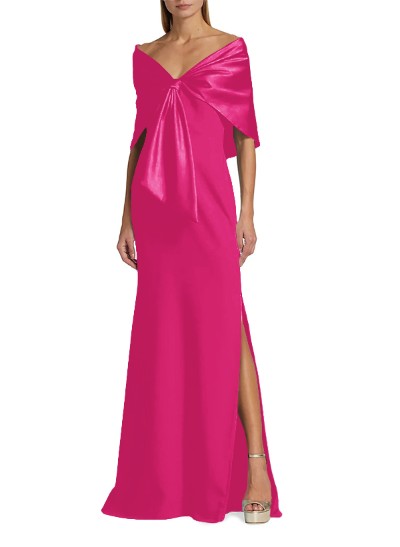 Sheath/Column Off-The-Shoulder Satin/Jersey Mother Of The Bride Dresses With Bow(s)