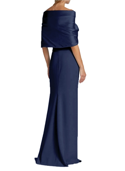 Sheath/Column Off-The-Shoulder Satin/Jersey Mother Of The Bride Dresses With Bow(s)