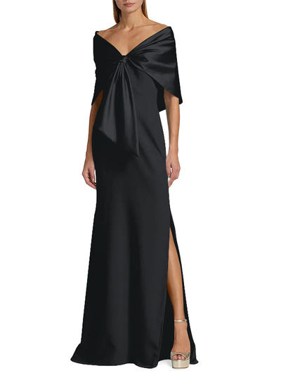 Sheath/Column Off-The-Shoulder Satin/Jersey Mother Of The Bride Dresses With Bow(s)