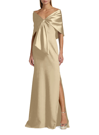 Sheath/Column Off-The-Shoulder Satin/Jersey Mother Of The Bride Dresses With Bow(s)