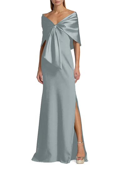Sheath/Column Off-The-Shoulder Satin/Jersey Mother Of The Bride Dresses With Bow(s)