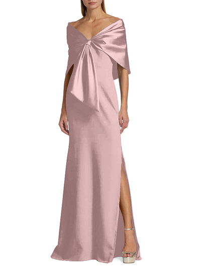 Sheath/Column Off-The-Shoulder Satin/Jersey Mother Of The Bride Dresses With Bow(s)
