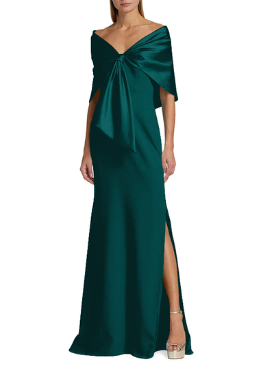 Sheath/Column Off-The-Shoulder Satin/Jersey Mother Of The Bride Dresses With Bow(s)