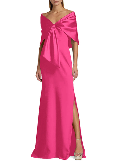 Sheath/Column Off-The-Shoulder Satin/Jersey Mother Of The Bride Dresses With Bow(s)