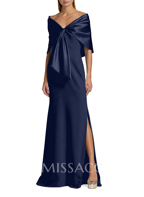 Sheath/Column Off-The-Shoulder Satin/Jersey Mother Of The Bride Dresses With Bow(s) Sheath/Column Off-The-Shoulder Satin/Jersey Mother Of The Bride Dresses With Bow(s)