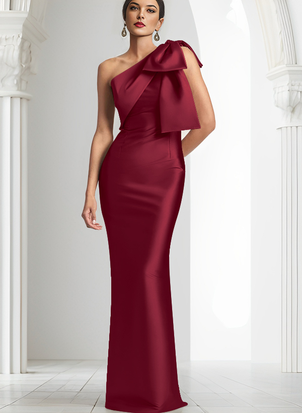 Sheath/Column One-Shoulder Satin Evening Dresses With Bow(s)