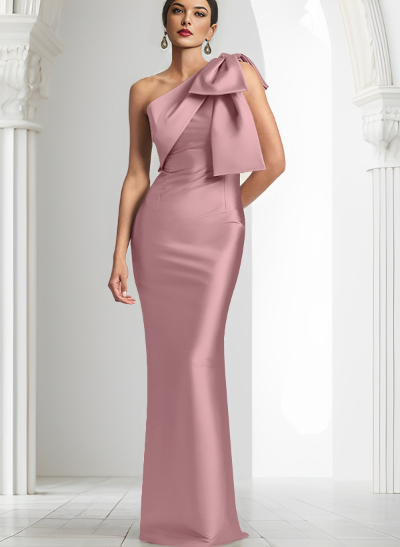 Sheath/Column One-Shoulder Satin Mother Of The Bride Dresses With Bow(s)